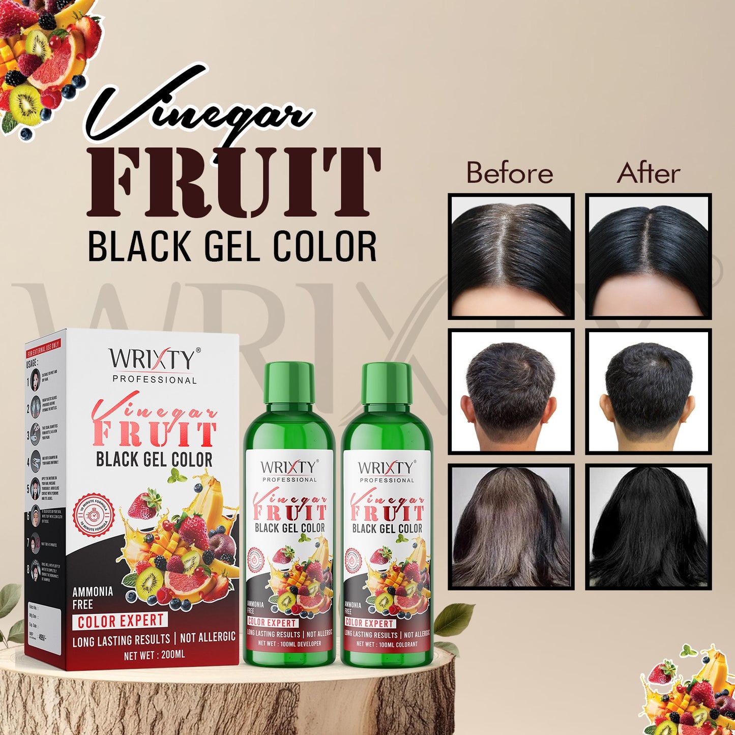 QUICK Fruit Vinegar Gel Hair Color - Black , NATURAL BLACK  10 MIN